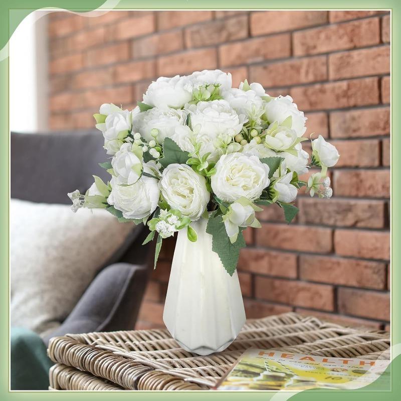 White Peony Artificial Flowers Fake Silk Bouquet For Wedding Decoration Table Home Room Decoration DIY Bridal Flower Arrangement