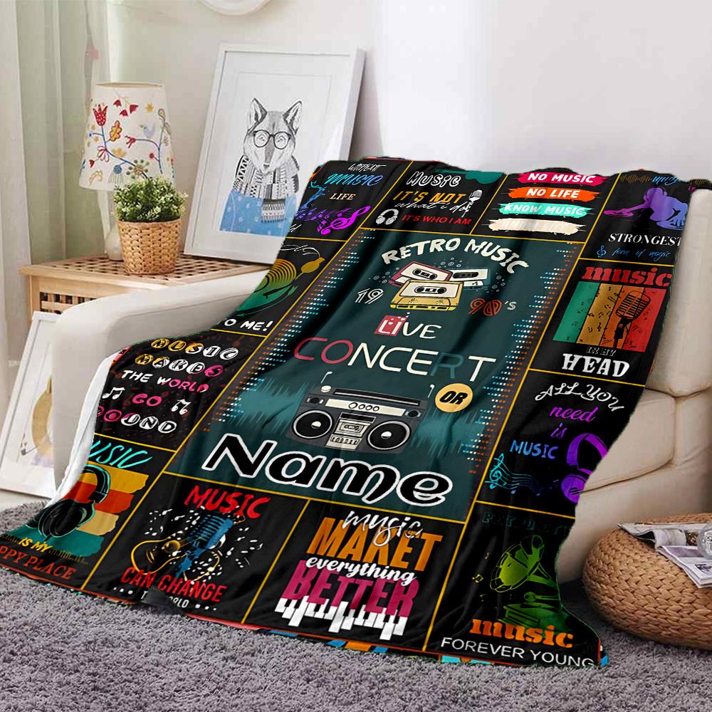 Retro Music Concert Poster Design Elements Gift Customizable Blanket Customize Text Warmthful Decor Perfect For Sofa Couch Office Bed Picnics Four