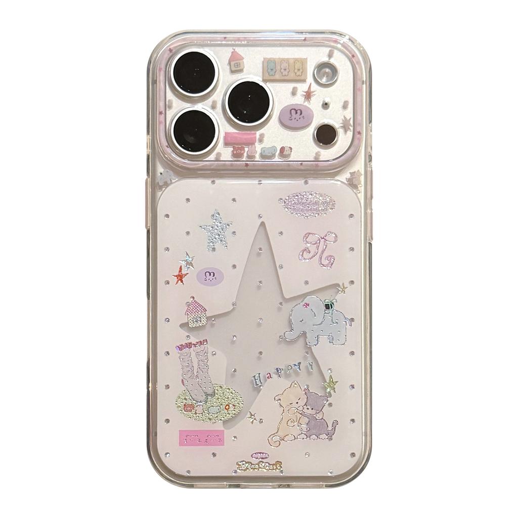 Star transparent apple 17promax mobile phone case iphone16 cute wind baby elephant 14 all-inclusive 15 applicable gilt