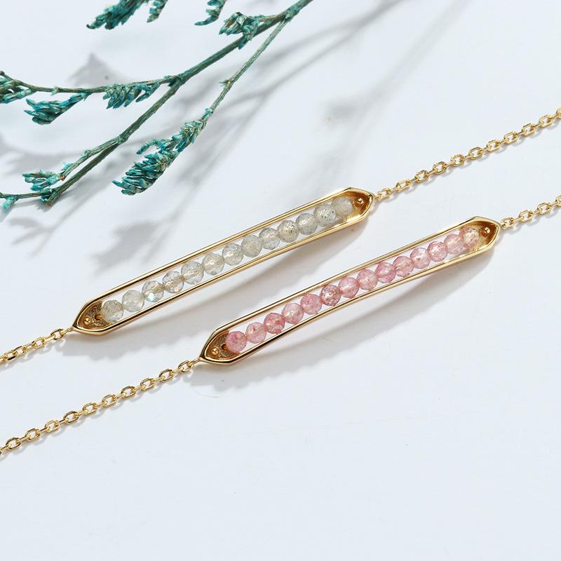Jewelry Japanese Light Jewelry S925 Silver Natural Strawberry Crystal Labradorite Simple Commuter Pea Bracelet New Style