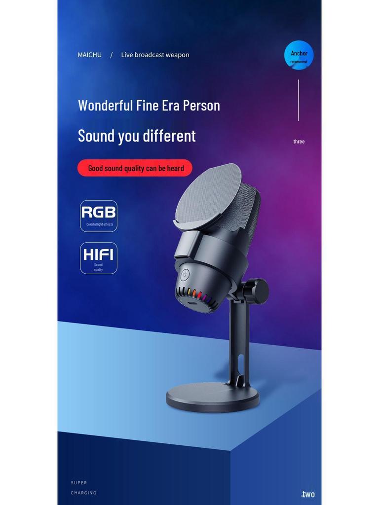 RGB USB Desktop Microphone with One-Key Noise Reduction for Gaming and Live Broadcasts