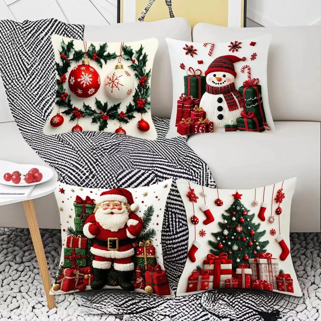 1Pc Comfortable And Soft Cartoon Snowman Printed Sofa Pillowcase Living Room Home Office Decoration Protective Cover Christmas