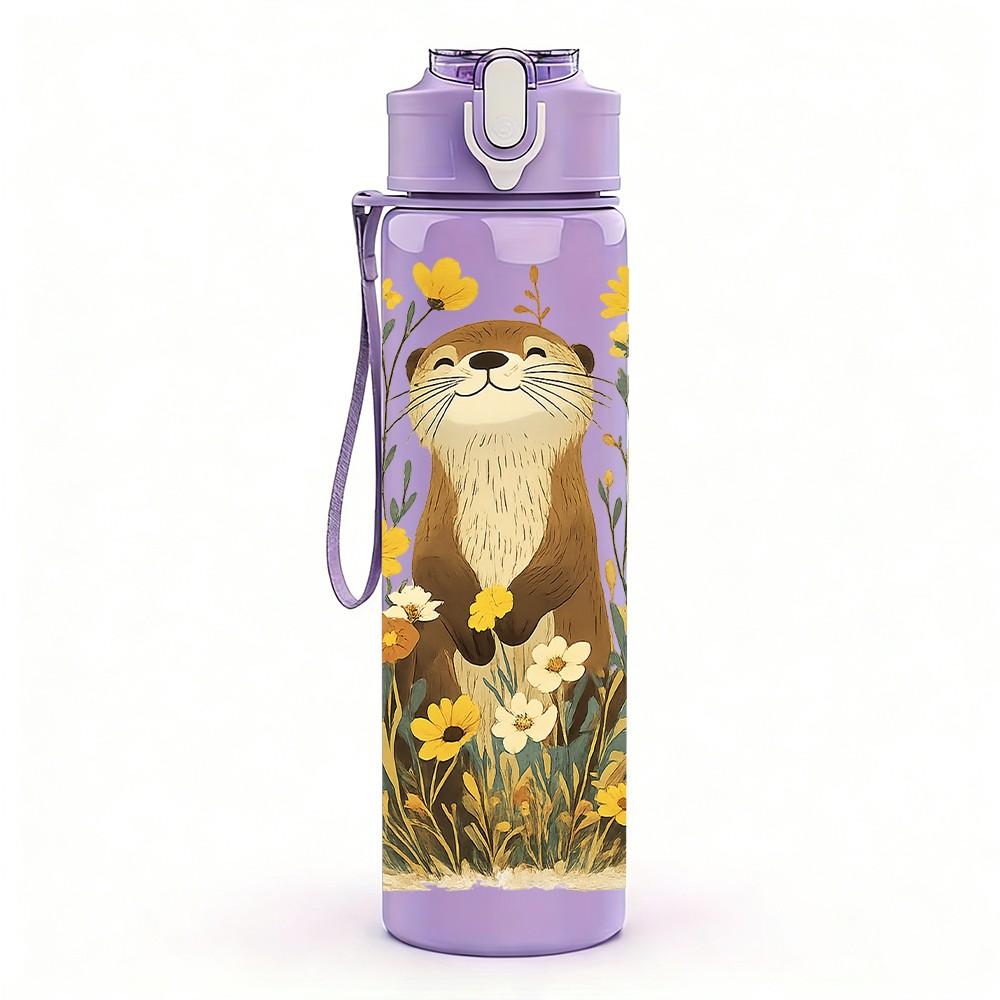 1PC Cute Prairie Dog Animal Print 750ml Color Plastic Sports Water Bottle Leakproof Flip Straw Lid Suitable for Sports Office Home Use