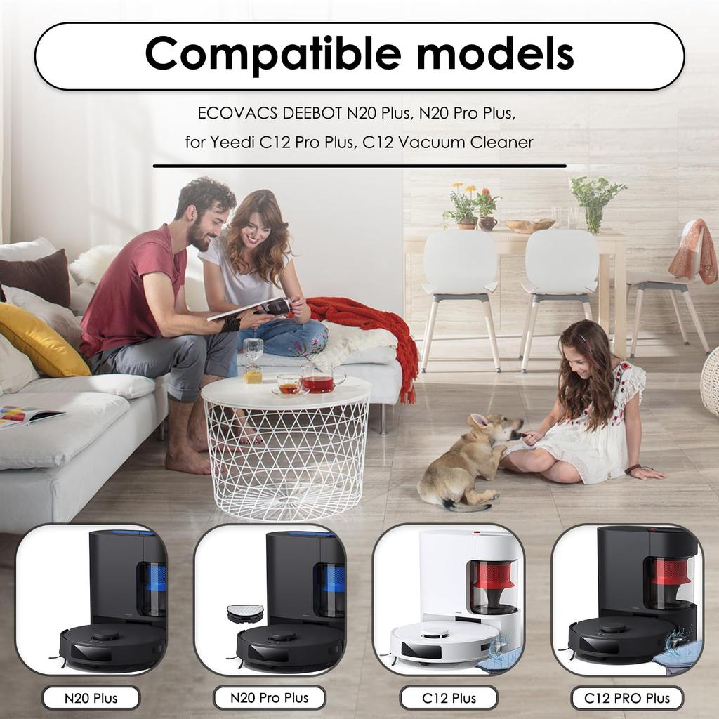 ECOVACS DEEBOT N20 Pro Plus Replacement Parts for N20 Plus Robot Vacuum Includes 1 Roller 2 Side 2 HEPA 2 Mop and Accessory Kit (7-Piece) Plus/N20