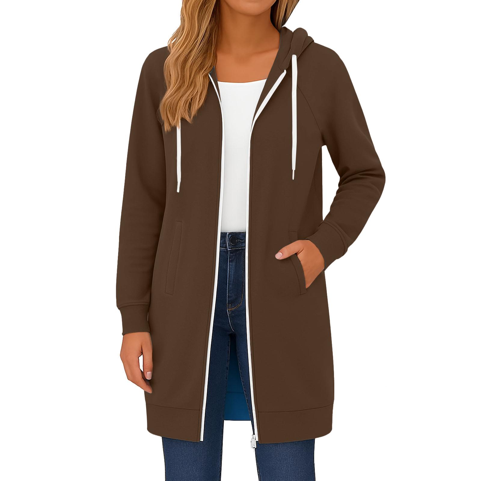 

Women s Zip Up Hoodies Long Sleeve Long Tunic Sweatshirts Oversized Fleece Casual Fall Jacket Coat With Pocket S