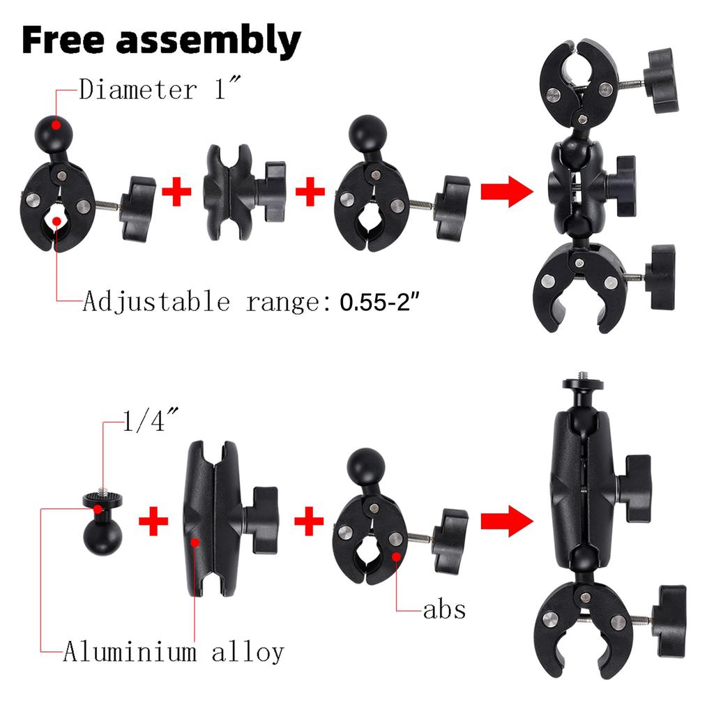 PellKing Motorcycle Handlebar Clamp Mount Invisible Selfie Stick for Insta360 X GO 3 Cameras 61" X5, X4, X3, X2, ONE, RS, R,