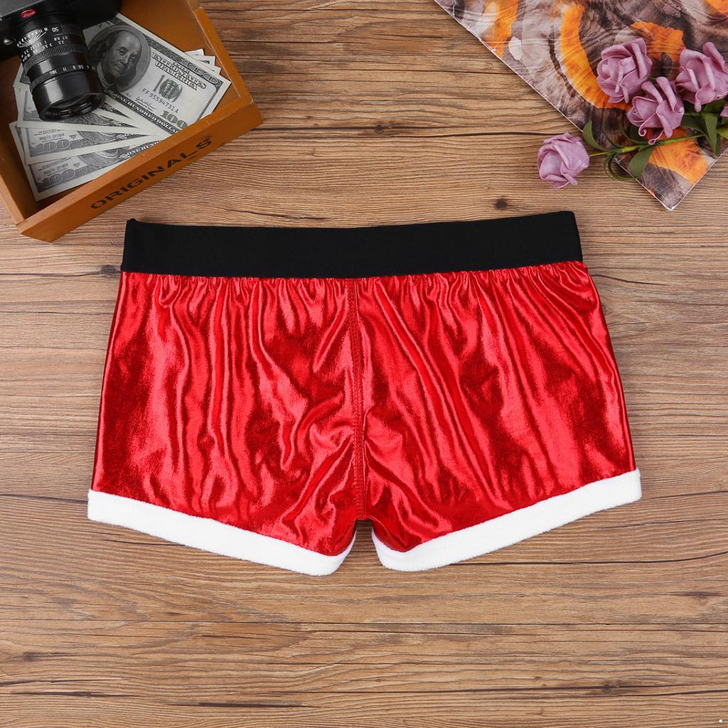 Herren-Boxershorts aus Kunstleder mit bedrucktem Gürtelmuster, Weihnachtsferien, Weihnachtsmann-Party, Kostüm, Unterwäsche