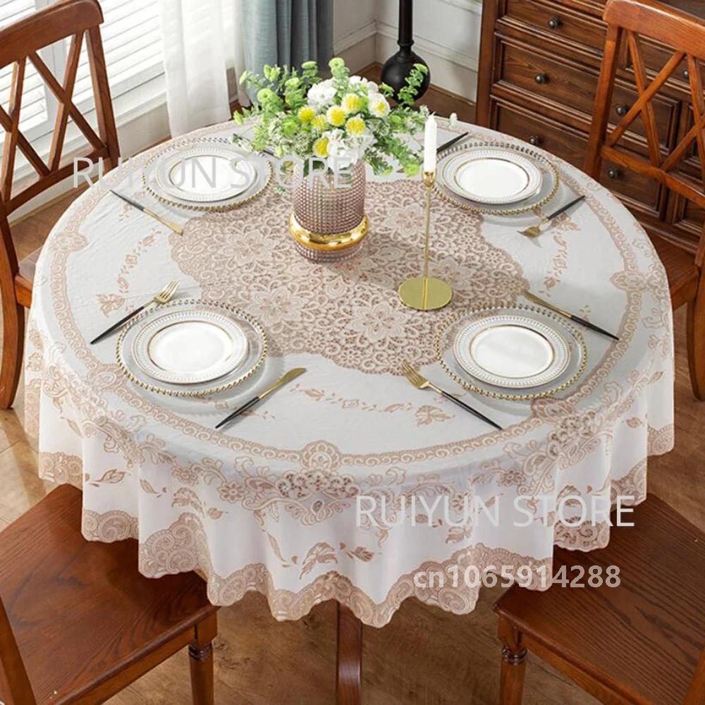 Round Table Cloth Pvc Waterproof Oil-Proof Tablecloth Tea Coffee Table Cover For Wedding Party Decor Diameter 152/180/200/210Cm