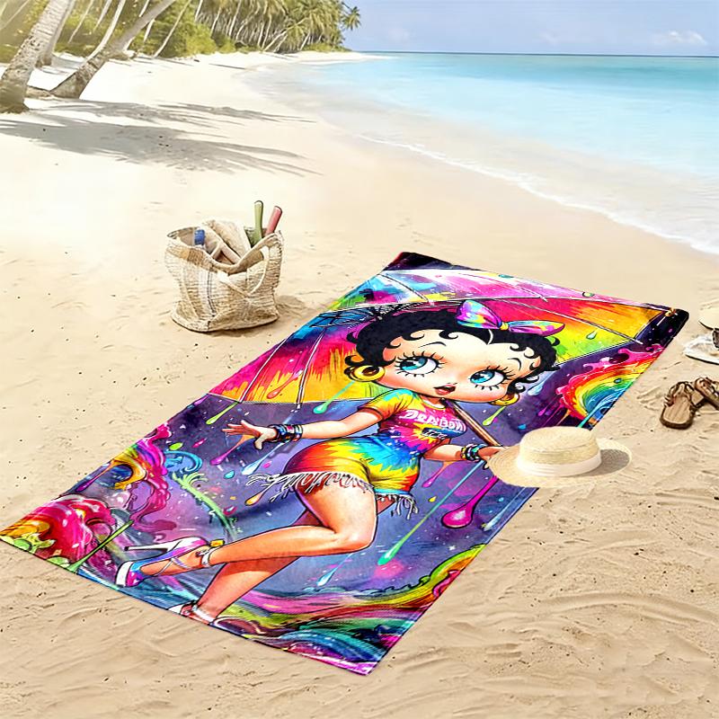 Betty Boop Beach Towel, Lightweight Beach Towel, Tropical Style, Ideal Holiday Gift For Family