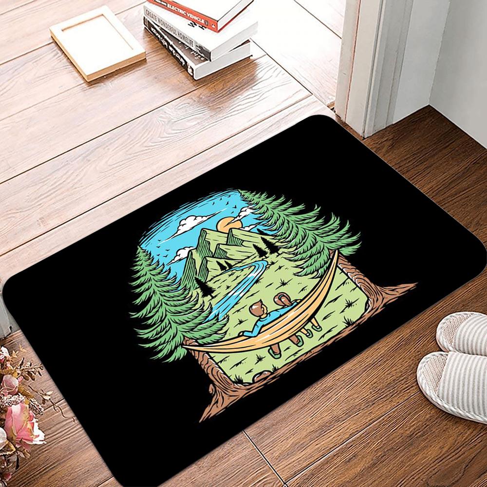 

Outdoor Camping Doormat Mountain Adventure Decorative Mat Non-Slip Indoor/Outdoor Entryway Rug for Home Camping Lover Gift 40x60cm