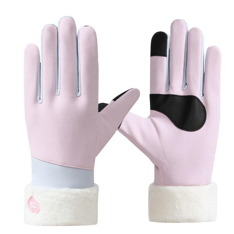 Warm gloves women's velvet thickened windproof and cold-proof outdoor cycling driving skin feeling autumn and winter gloves