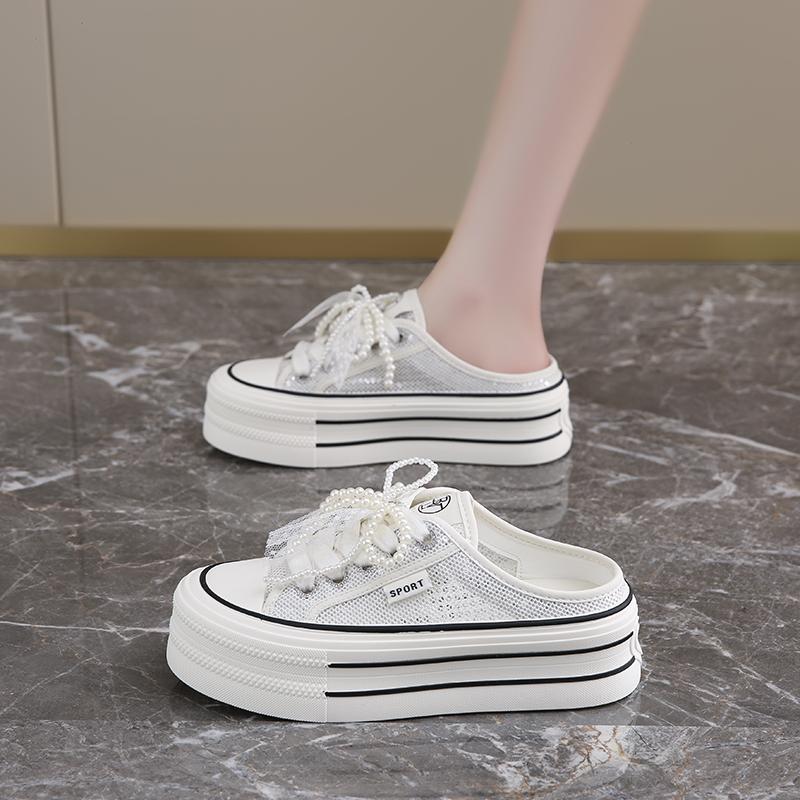 CRLAYDK Mesh Skate Shoes for Women Slip On Platform Casual Outdoor Slides Backless Walking Ladies Height Increase Tennis