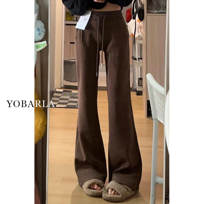 

Женские серые расклешенные брюки для йоги с низкой посадкой - Весенне-осенние, облегающие, со шнурком, драпированные, длиной до пола. S коричневый