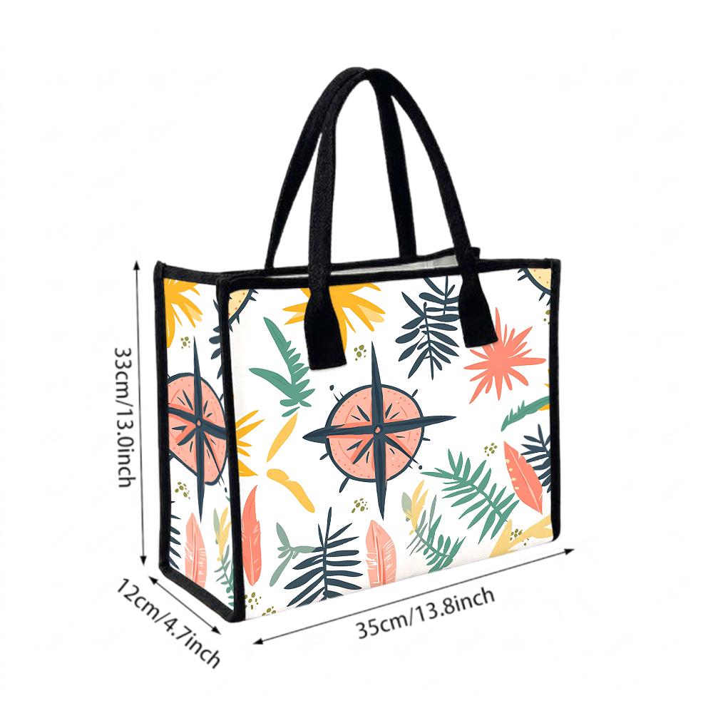 Boho Tropical Printed Canvas Tote Bag Casual Large Capacity Shoulder Handbag For Daily Shopping Travel
