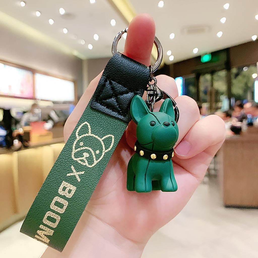 Fashion Punk French Bulldog Keychain Pu Leather Dog Keychains For Women Bag Pendant Jewelry Trinket Men'S Car Key Ring Key Chain
