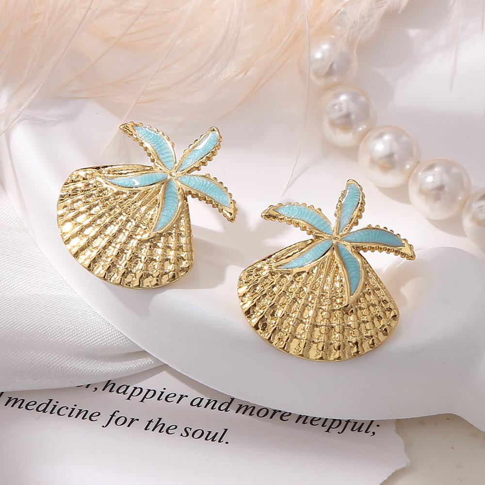 Elegant Ocean Style Titanium Steel Starfish Shell Stud Earrings
