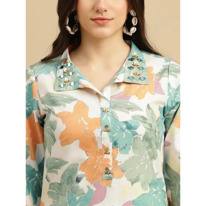 Women Designer Printed Kurta Pant Cord Set Indian Bollywood Top Tunic Kurti VSO-1697 C