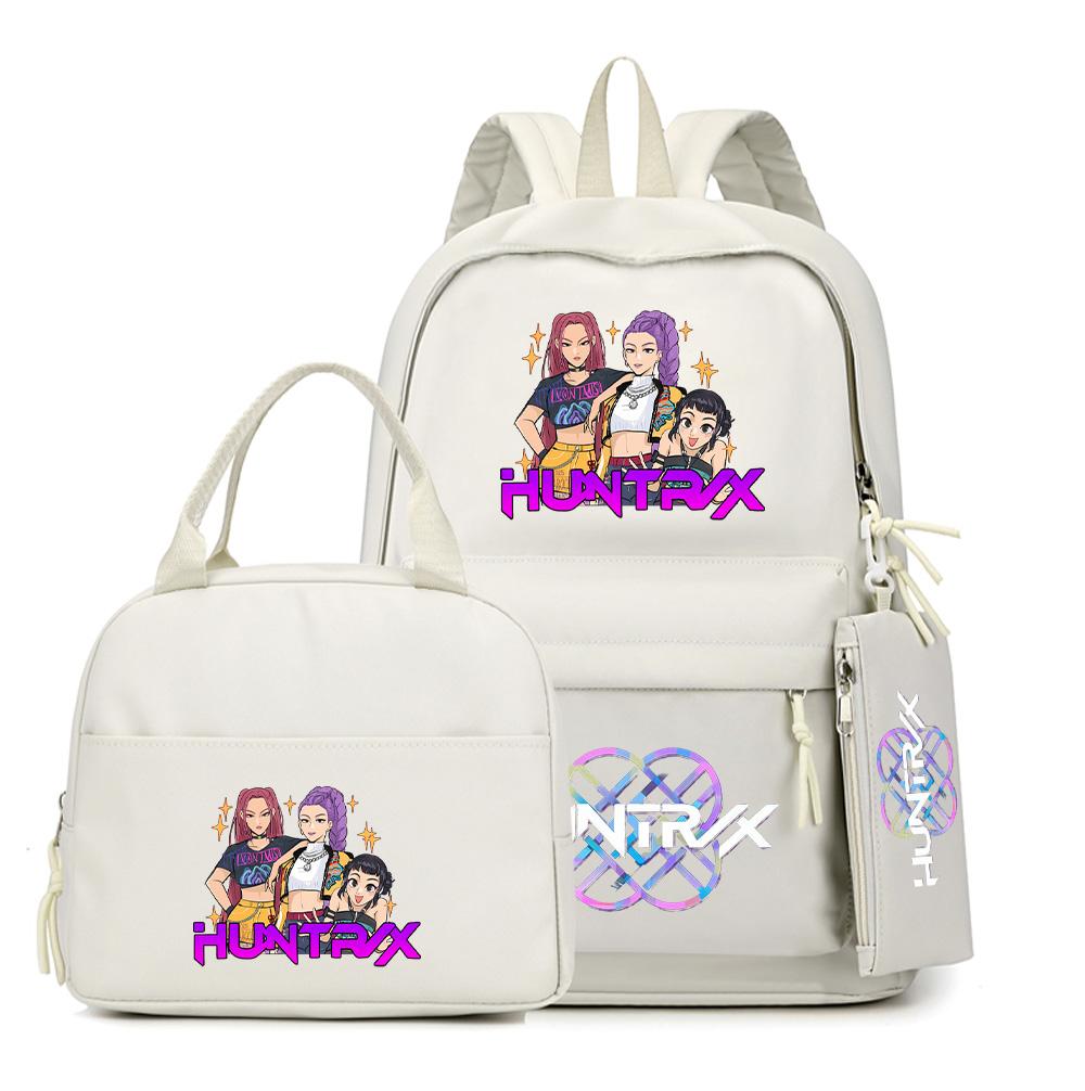 4Pcs/set Anime K-Pop Demon Hunters Printed Backpack with Handbag Pencil Case for Teenager Student Boy Girl Schoolbag Bookbag Large Capacity Travel Bag