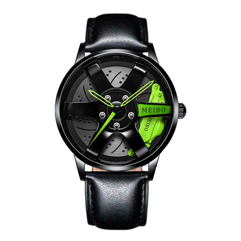 Trendy Men's Sports Car Wheel Hub Design Watch with 3D Racing Elements