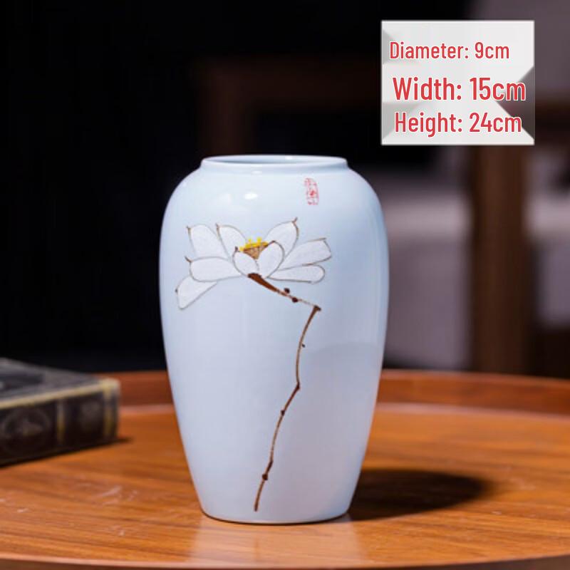 Retro Blue Lotus Hand-painted Ceramic Vase & Flower Pot Set