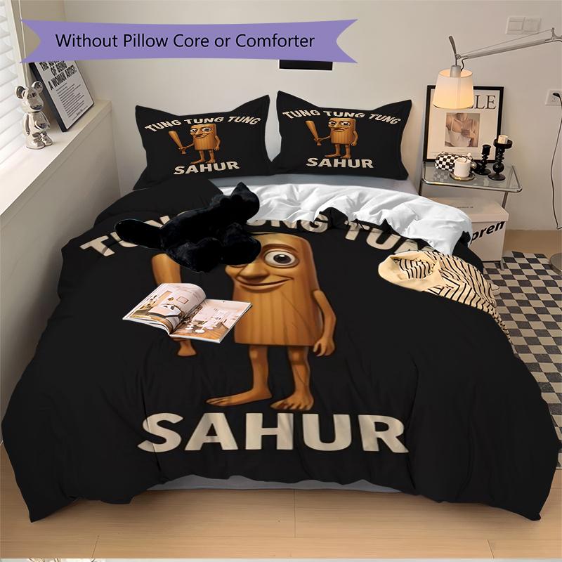 3Pcs Tung Tung Sahur Adventure Bedding Set Soft Fabric Duvet Cover Pillowcases Home Christmas Xmas Halloween Gift 1 Duvet Cover 2 Pillowcase L1113
