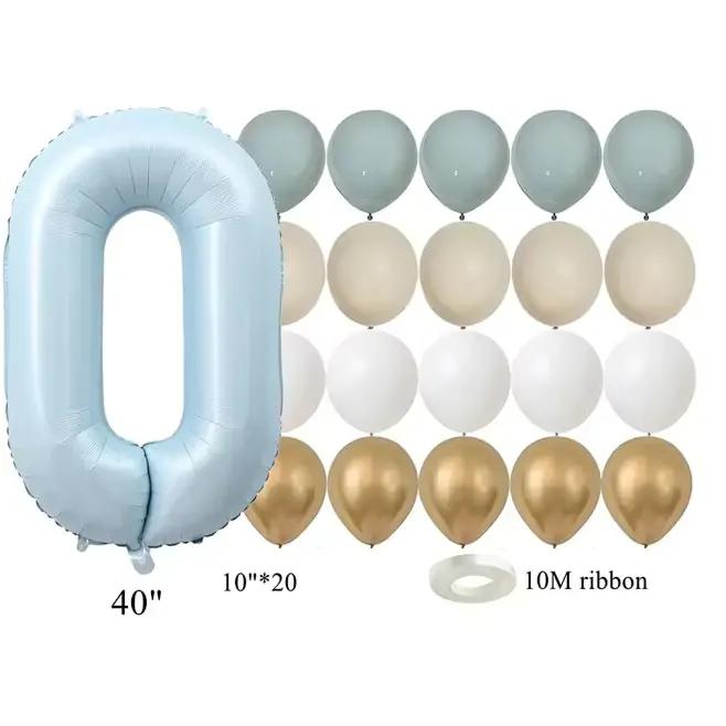 22pcs/set Baby Blue Series Latex Balloon Vintage Blue Foil Number Balloon For Boy's Birthday Party Anniversary Decoration Supply