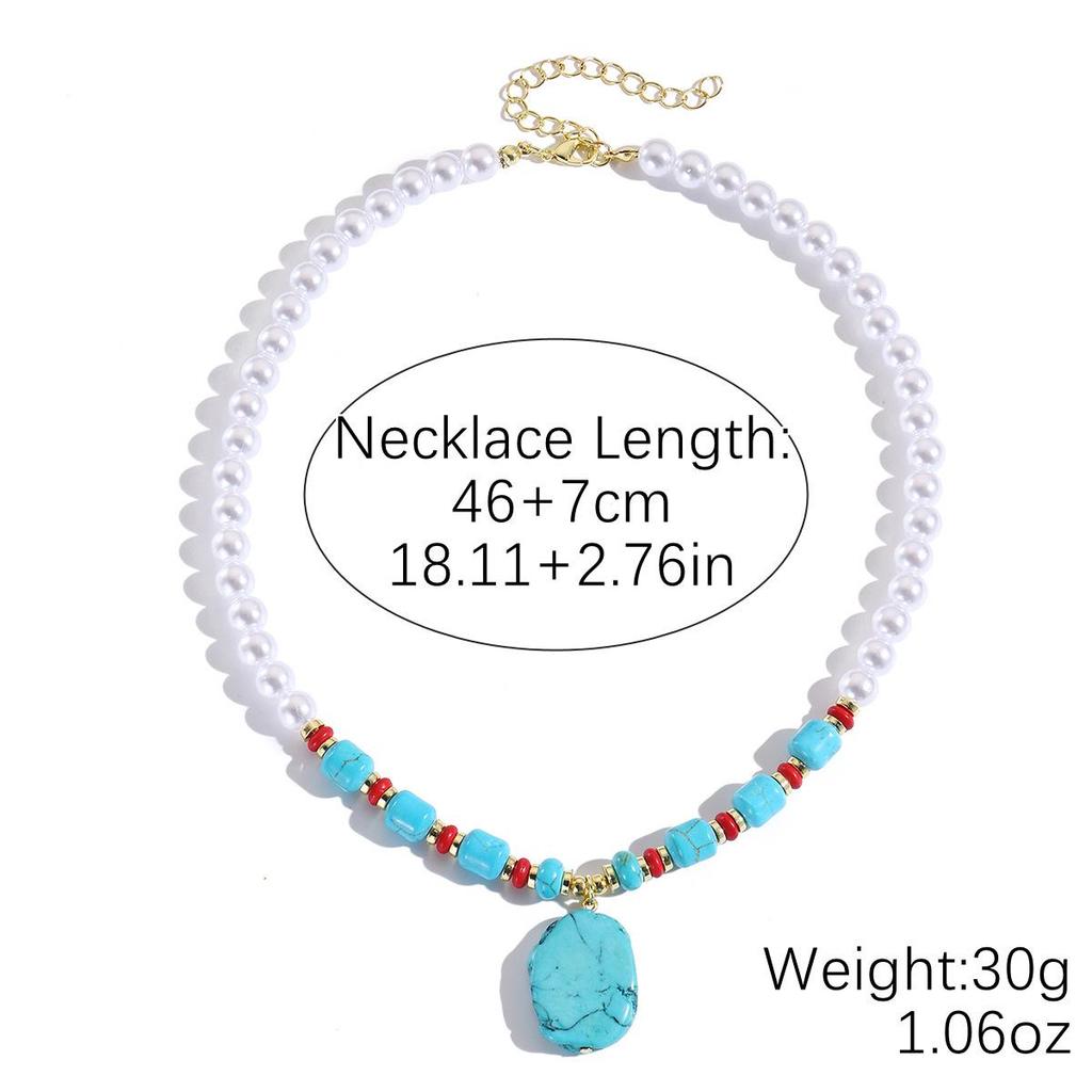 Bohemian Style Green Turquoise Pendant Necklace - High-End Natural Stone Jewelry