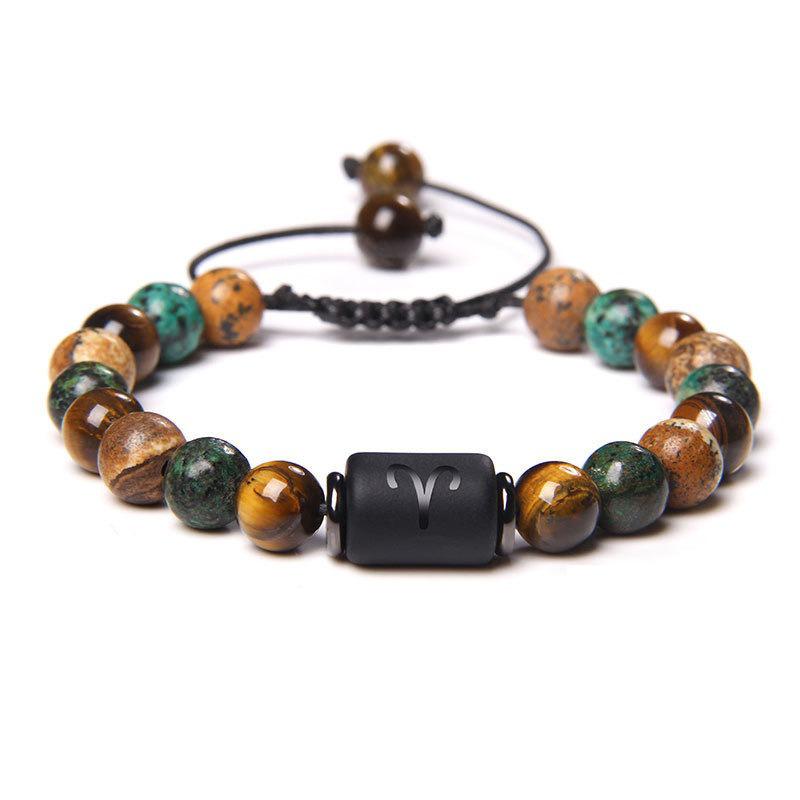 Tiger Eye & Picture Stone Handmade Zodiac Bracelet Set (8mm Beads)