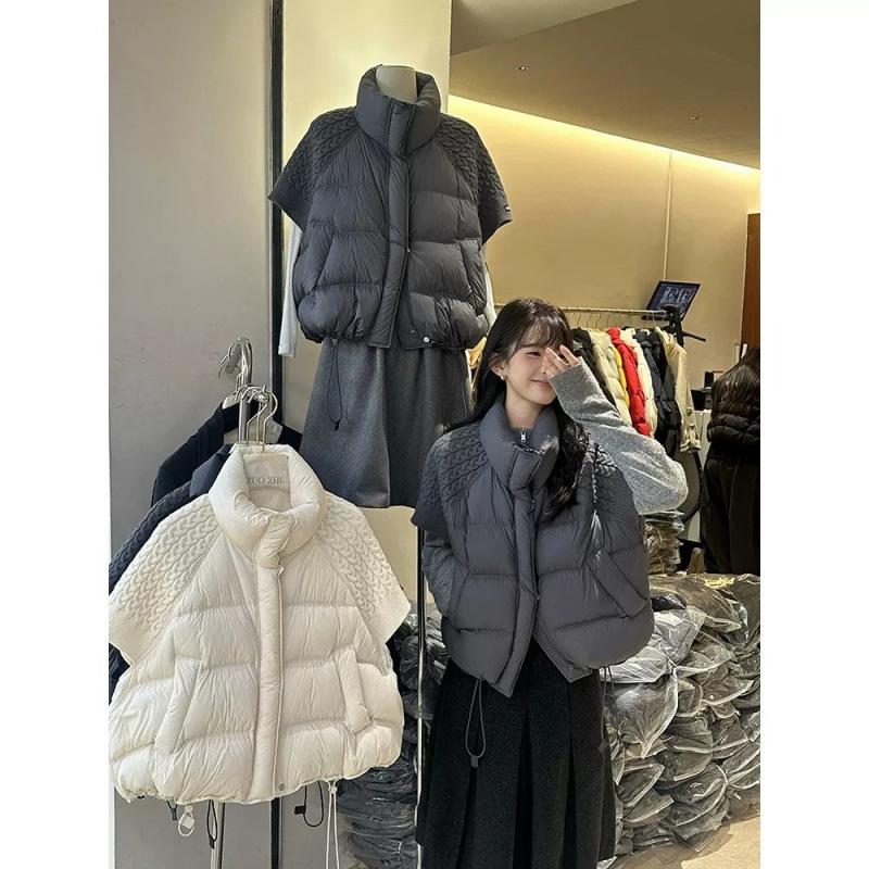 Winter stand-up collar knitted splicing short cotton clothes women's new high-end bread cotton vest jacket