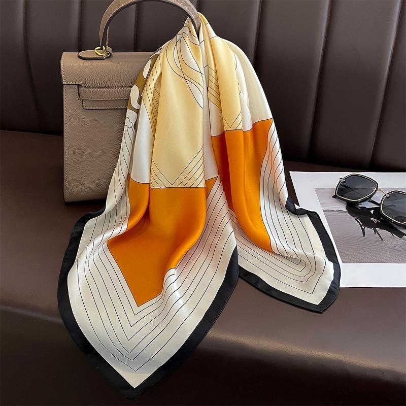 68cm Line Flower Scarf Women's New Spring and Summer Imitation Silk Scarf High-end Fresh Versatile Headscarf Shawl