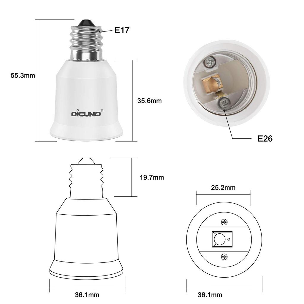 DiCUNO E17 To E26 Base Adapter, 200W Power, 200°C Heat Resistant, Pack of 10