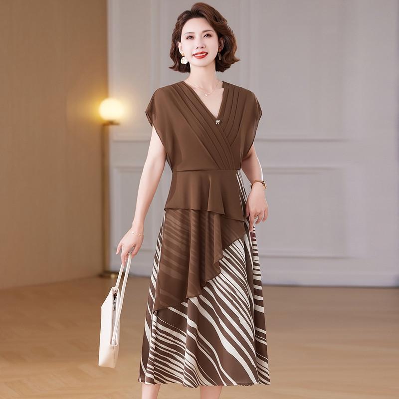 

2026 Mid-Length Summer-Early Autumn Evening Dress for Middle-aged Women 4XL - 140-160 lbs коричневый