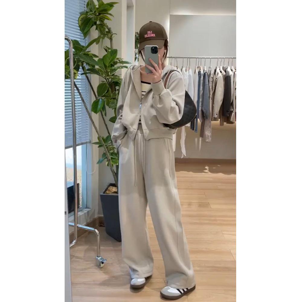 Women's Korean-Style Hooded Sweatshirt Two-Piece Set - Casual Loose Fit, Slimming, for Spring and Autumn