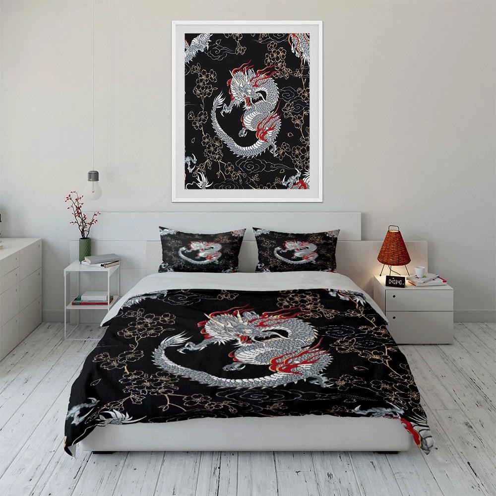"Dragon Pattern Three-Piece Set For Decor" Exquisite Three-Piece Bedding Set Gift For Kids And Adults