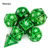7 Pcs Green White Rotary Windmill Metal Dice Hollow Metal Polyhedral Dice Suitable for Role-Playing RPG  Board Game Card Game