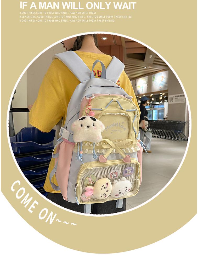 Women's Color Block College-Style Backpack with Ballet Ruffle Lace Design