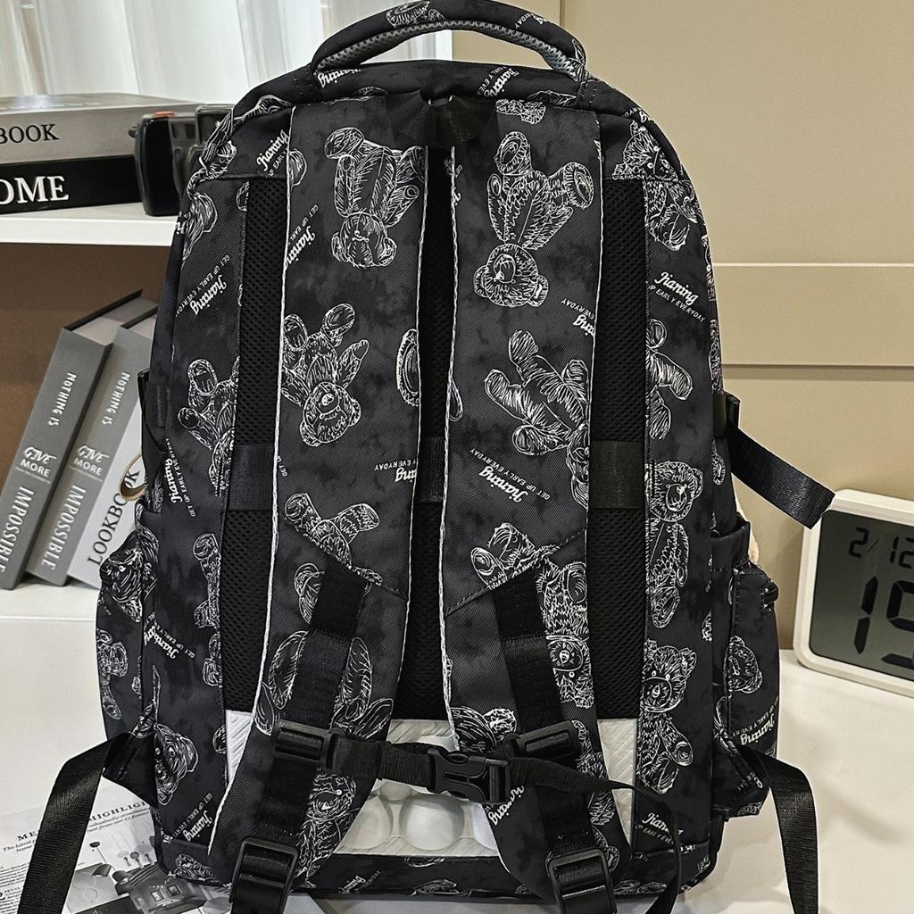 Schoolbag American Retro Bear Printed Schoolbag for Female Junior High School Students and Male High School Students To Reduce the Burden