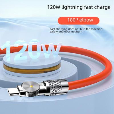 120W Zinc Alloy 180° Rotatable Type-C Super Fast Charging Data Cable, 6A