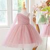 European & American One-Shoulder Sequin Princess Dress for Kids - Evening Mesh Puffy Skirt