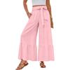 Women's Wide-Leg Casual Pants With Drawstring, Stretch, High Waist, Ruffled Hem, Wide Legs, Belted, And Pockets
