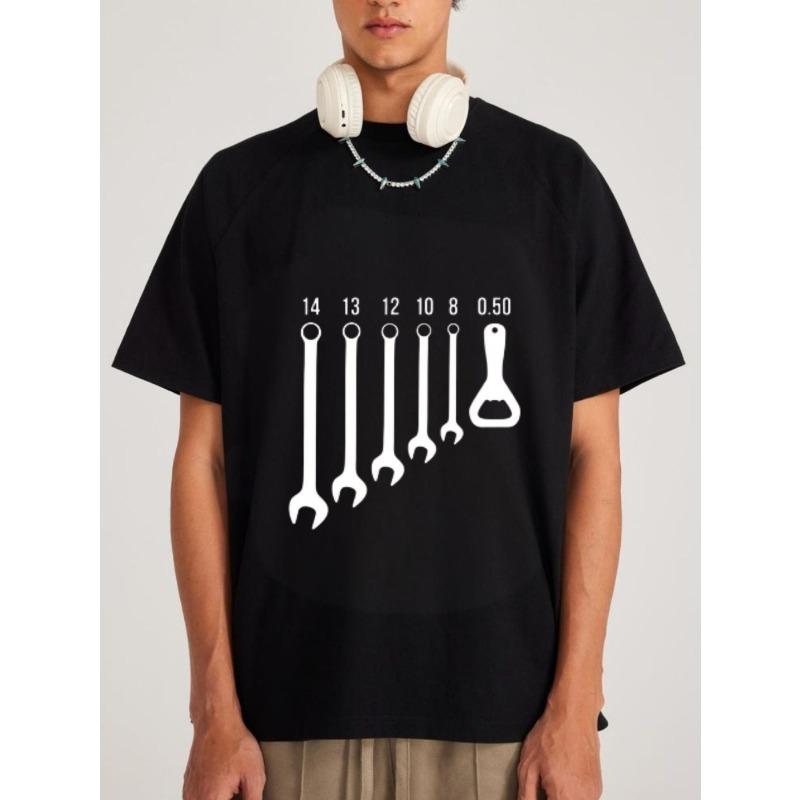 

Crew Neck T Shirt White Wrenches and Numbers Print for Casual Wear XXXXL чёрный