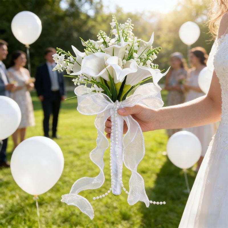 Artificial Silk Flower Bride Handheld Bouquet Wedding Flower Arrangement with Ribbon Design for Ceremony Engagement