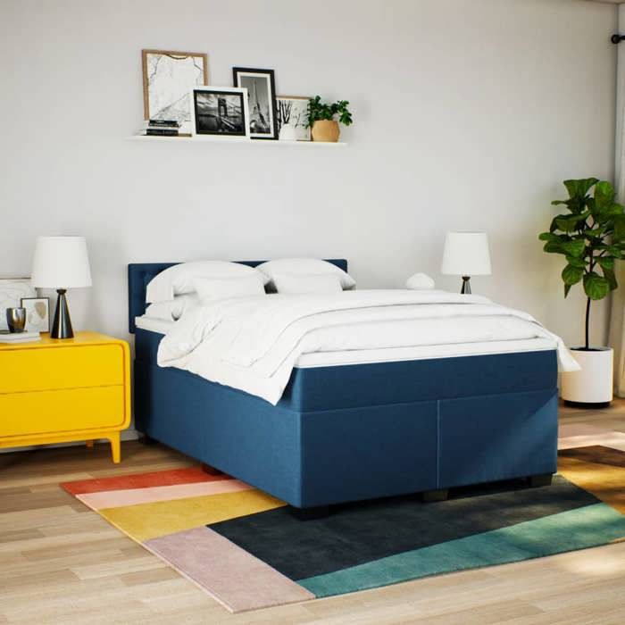 Maison Exclusive - Sommier à lattes de lit avec matelas Bleu 140x200 cm Tissu