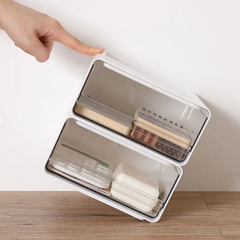 Desktop Transparent Storage Box Drawer Office Document Storage Box Sundries Holder Stacking Combination Cosmetic Desk Organizer