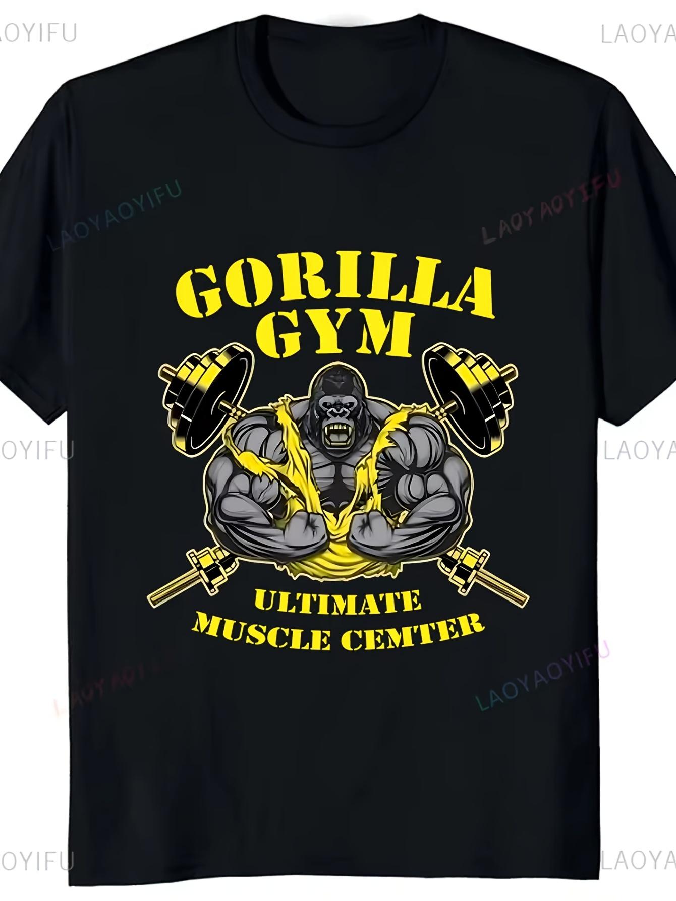 

Gorilla Cotton TShirt Fitness Streetwear Athletic Black Tee Men Muscle Gym Workout Performance - Men s Summer Cotton Graphic Tee S разноцветный