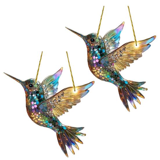 Yousheng Bluebird Hanging Decoration Stained Glass Art Bird Ornament 2D Flat Acrylic Pendant for Window Wall Home Garden Decor