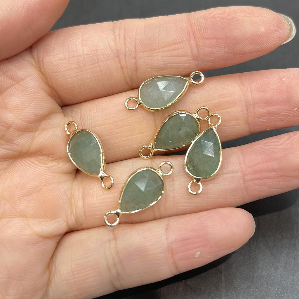 5Pcs Natural Stone Teardrop Faceted Connector Charms 9x20mm, Golden Plated Edge Crystal Pendants for DIY Necklace Bracelet Jewelry Making