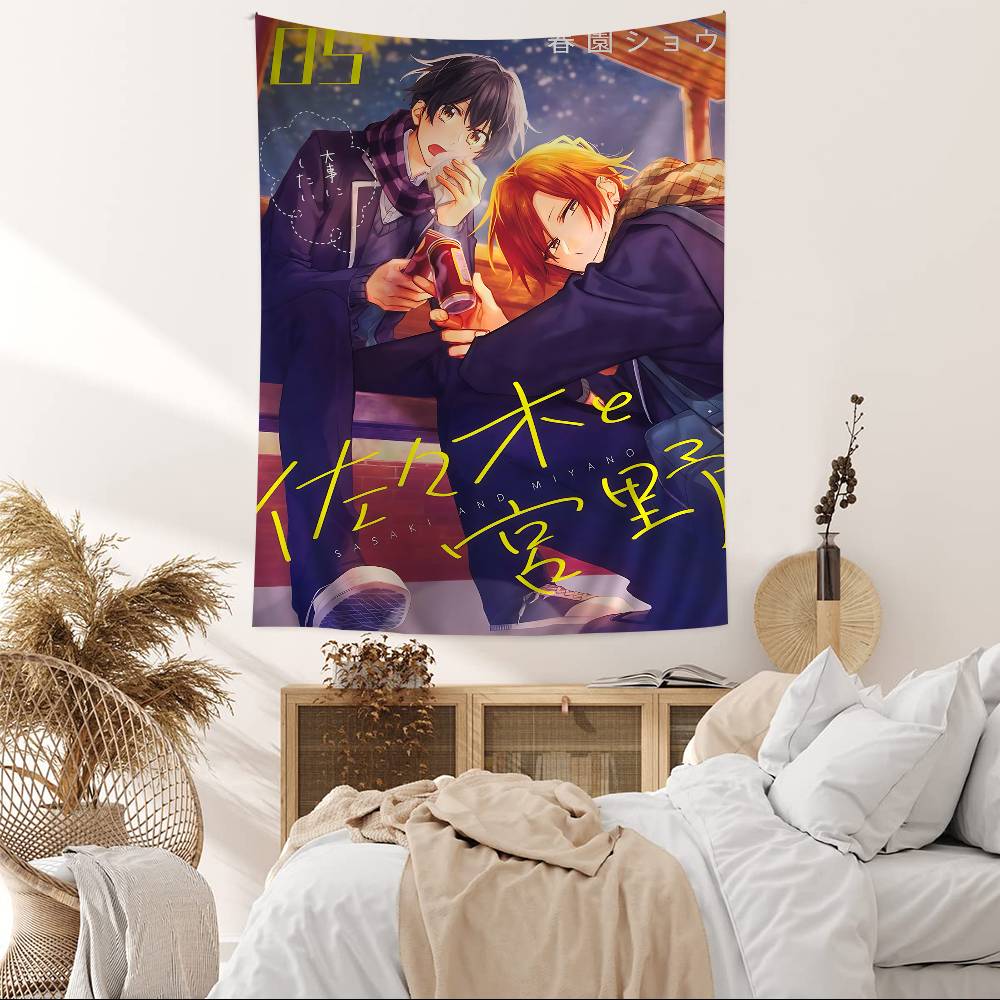 Sasaki And Miyano Anime Anime Tapestry Hippie Flower Wall Carpets Dorm Decor Cheap Hippie Wall Hanging