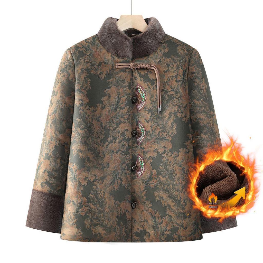 Grandma's Winter Cotton Coat: Women's Thick Velvet-Lined Outerwear for Elderly Ladies
