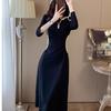 Autumn French Design Black Dress Women's Year Waist Thin Temperament Long Hooded Sweater Skirt